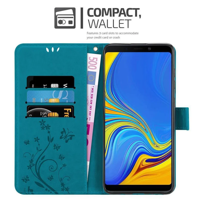 Cadorabo Hülle kompatibel mit Samsung Galaxy A9 2018 Schutzhülle im Blumen Design mit Magnetverschluss, Standfunktion und Kartenfächern
