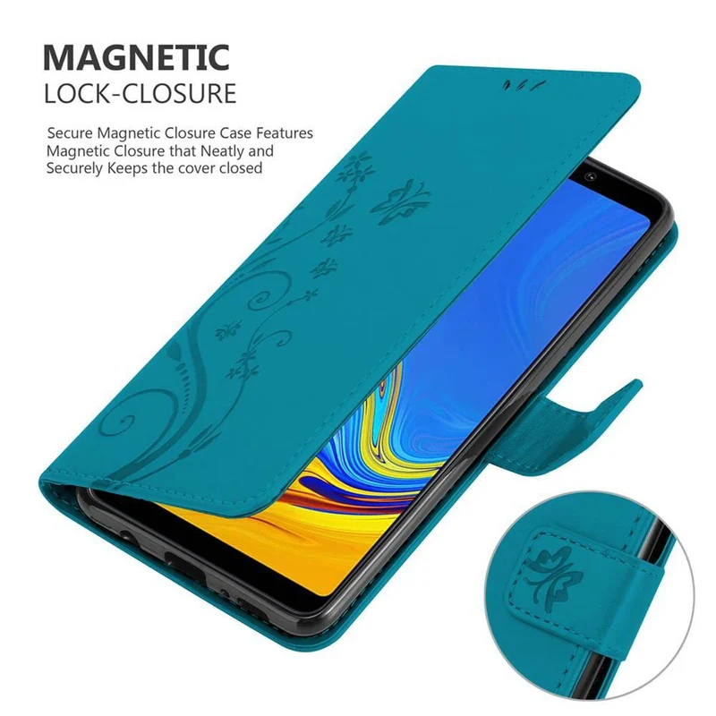 Cadorabo Hülle kompatibel mit Samsung Galaxy A9 2018 Schutzhülle im Blumen Design mit Magnetverschluss, Standfunktion und Kartenfächern