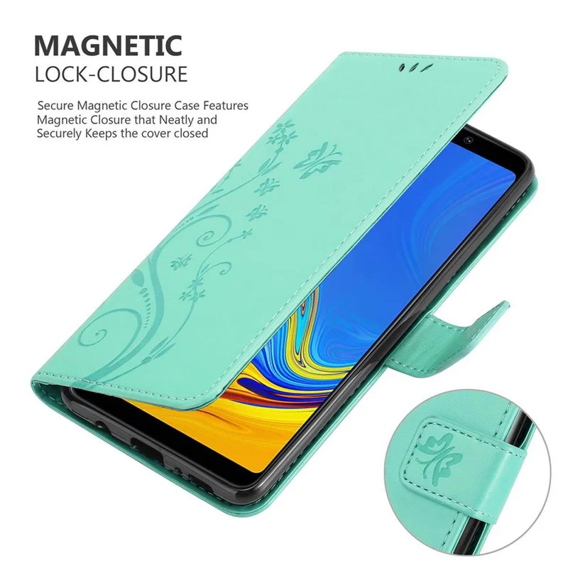 Cadorabo Hülle kompatibel mit Samsung Galaxy A9 2018 Schutzhülle im Blumen Design mit Magnetverschluss, Standfunktion und Kartenfächern