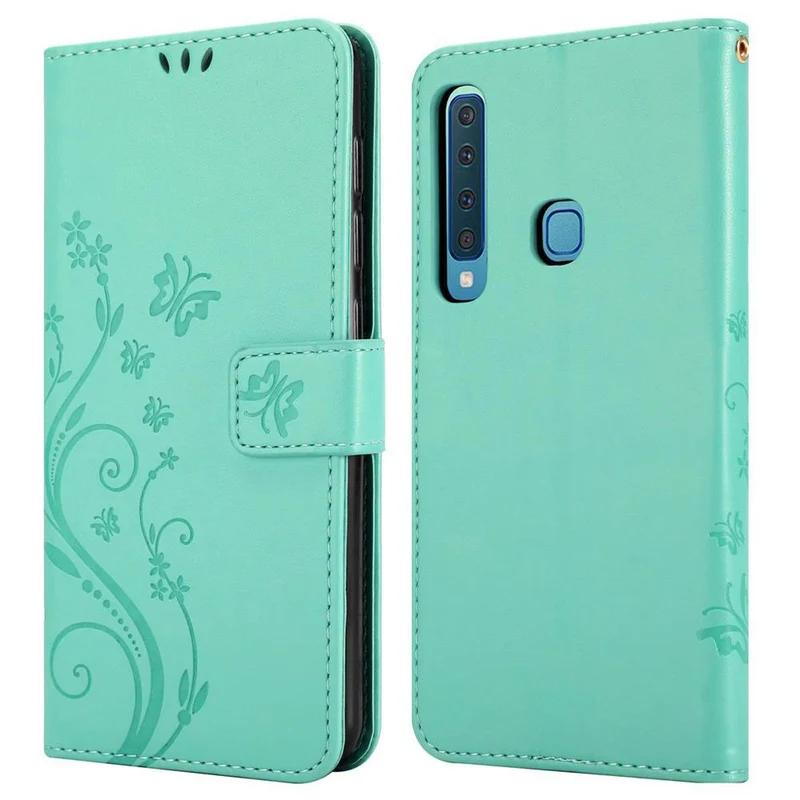 Cadorabo Hülle kompatibel mit Samsung Galaxy A9 2018 Schutzhülle im Blumen Design mit Magnetverschluss, Standfunktion und Kartenfächern