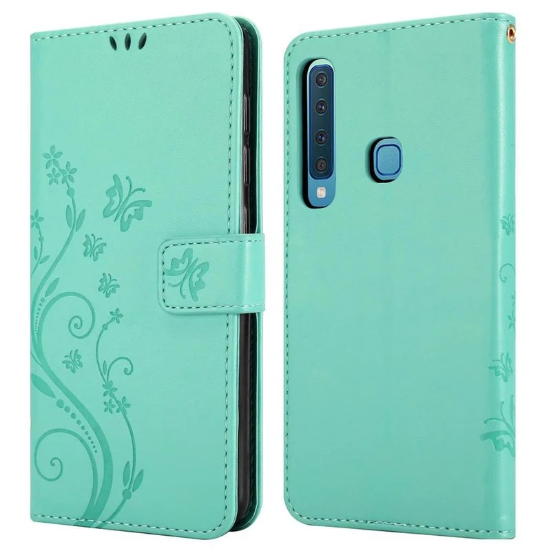 Cadorabo Hülle kompatibel mit Samsung Galaxy A9 2018 Schutzhülle im Blumen Design mit Magnetverschluss, Standfunktion und Kartenfächern