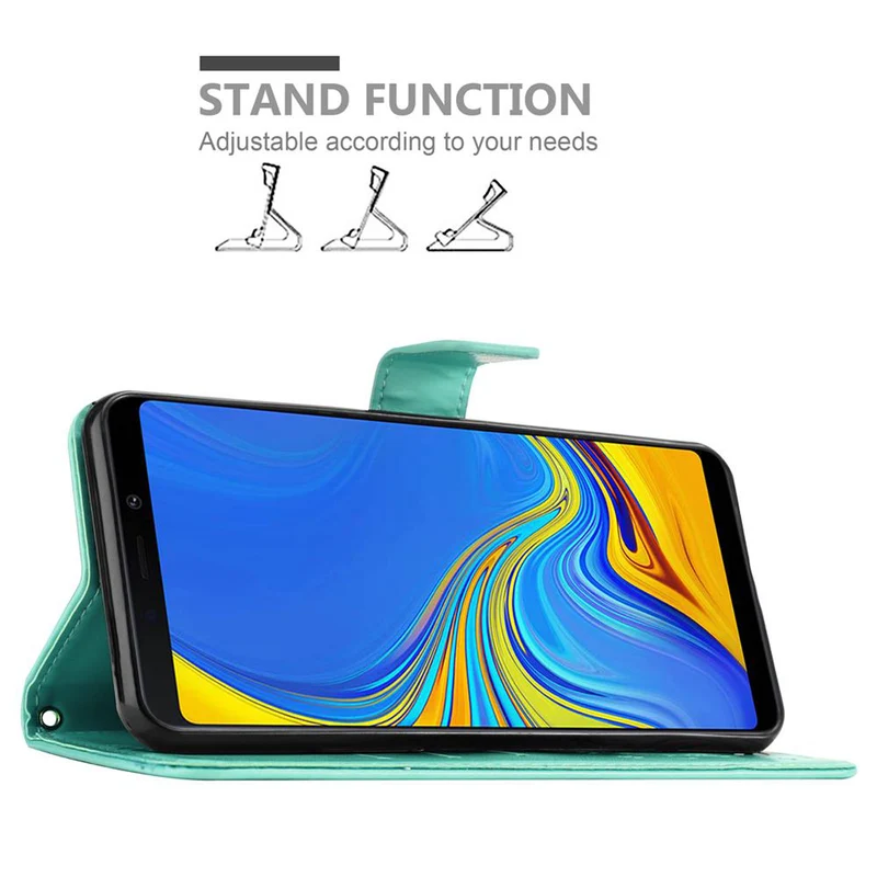 Cadorabo Hülle kompatibel mit Samsung Galaxy A9 2018 Schutzhülle im Blumen Design mit Magnetverschluss, Standfunktion und Kartenfächern