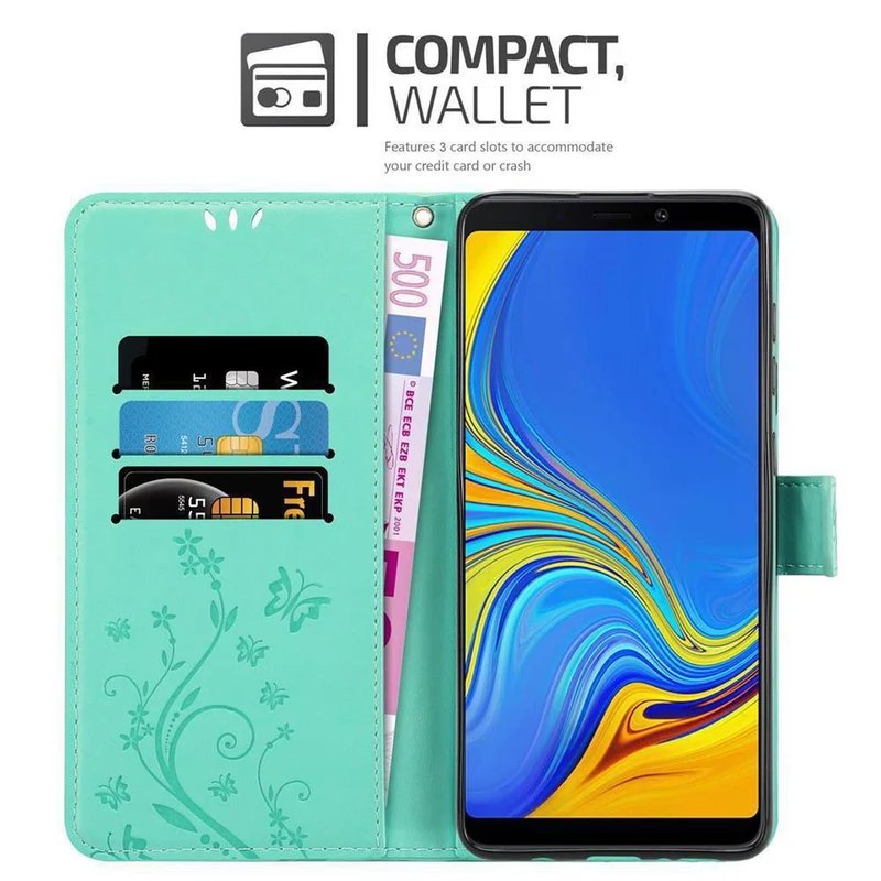 Cadorabo Hülle kompatibel mit Samsung Galaxy A9 2018 Schutzhülle im Blumen Design mit Magnetverschluss, Standfunktion und Kartenfächern