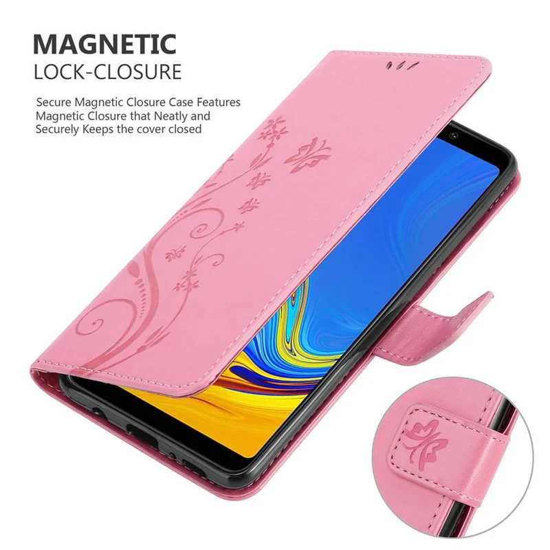 Cadorabo Hülle kompatibel mit Samsung Galaxy A9 2018 Schutzhülle im Blumen Design mit Magnetverschluss, Standfunktion und Kartenfächern