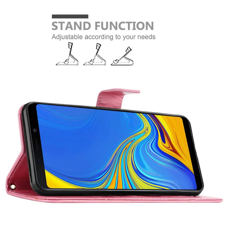 Cadorabo Hülle kompatibel mit Samsung Galaxy A9 2018 Schutzhülle im Blumen Design mit Magnetverschluss, Standfunktion und Kartenfächern