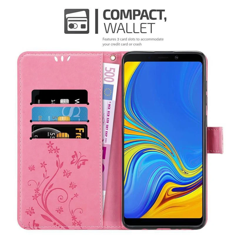 Cadorabo Hülle kompatibel mit Samsung Galaxy A9 2018 Schutzhülle im Blumen Design mit Magnetverschluss, Standfunktion und Kartenfächern