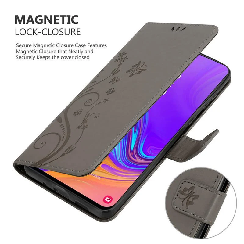 Cadorabo Hülle kompatibel mit Samsung Galaxy A8s Schutzhülle im Blumen Design mit Magnetverschluss, Standfunktion und Kartenfächern