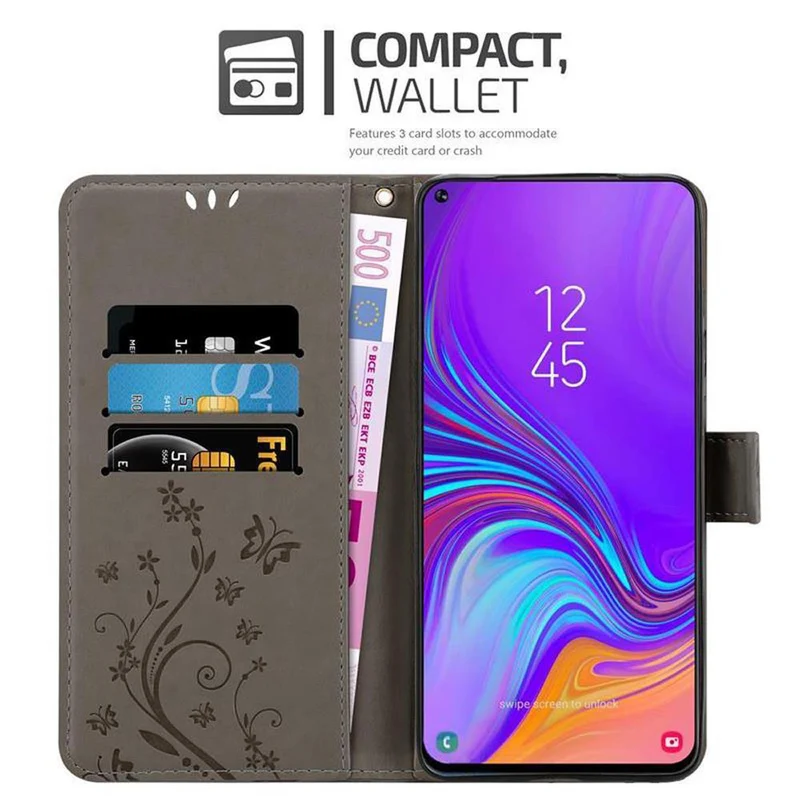 Cadorabo Hülle kompatibel mit Samsung Galaxy A8s Schutzhülle im Blumen Design mit Magnetverschluss, Standfunktion und Kartenfächern