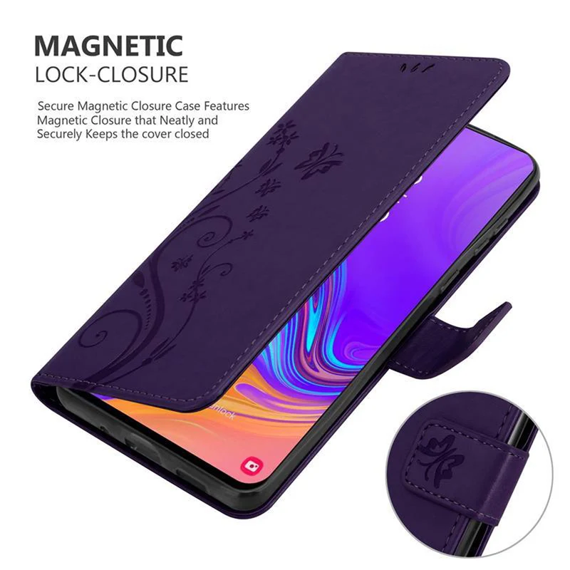 Cadorabo Hülle kompatibel mit Samsung Galaxy A8s Schutzhülle im Blumen Design mit Magnetverschluss, Standfunktion und Kartenfächern
