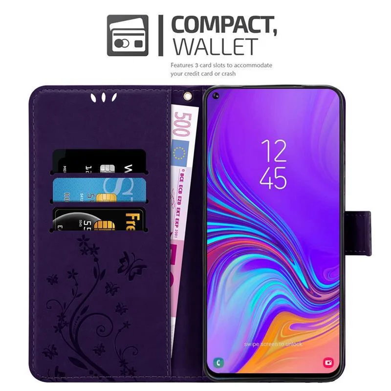 Cadorabo Hülle kompatibel mit Samsung Galaxy A8s Schutzhülle im Blumen Design mit Magnetverschluss, Standfunktion und Kartenfächern