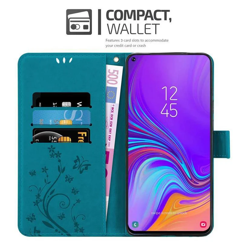 Cadorabo Hülle kompatibel mit Samsung Galaxy A8s Schutzhülle im Blumen Design mit Magnetverschluss, Standfunktion und Kartenfächern