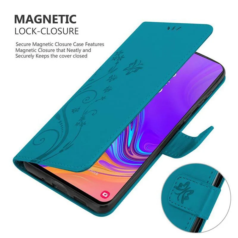 Cadorabo Hülle kompatibel mit Samsung Galaxy A8s Schutzhülle im Blumen Design mit Magnetverschluss, Standfunktion und Kartenfächern