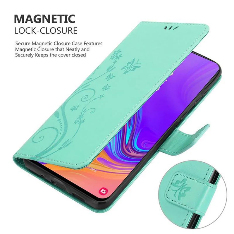 Cadorabo Hülle kompatibel mit Samsung Galaxy A8s Schutzhülle im Blumen Design mit Magnetverschluss, Standfunktion und Kartenfächern
