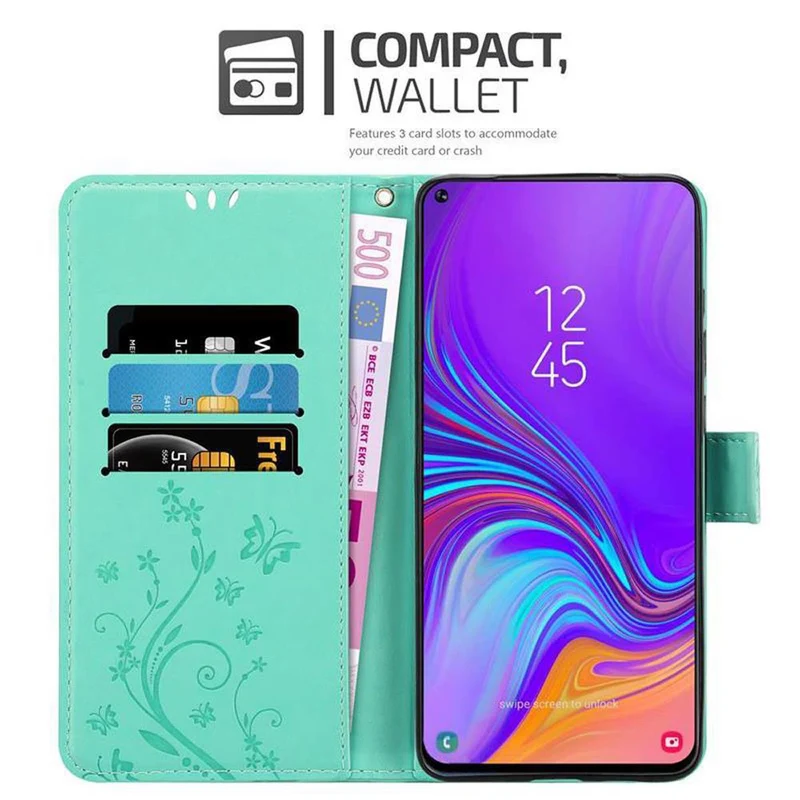 Cadorabo Hülle kompatibel mit Samsung Galaxy A8s Schutzhülle im Blumen Design mit Magnetverschluss, Standfunktion und Kartenfächern