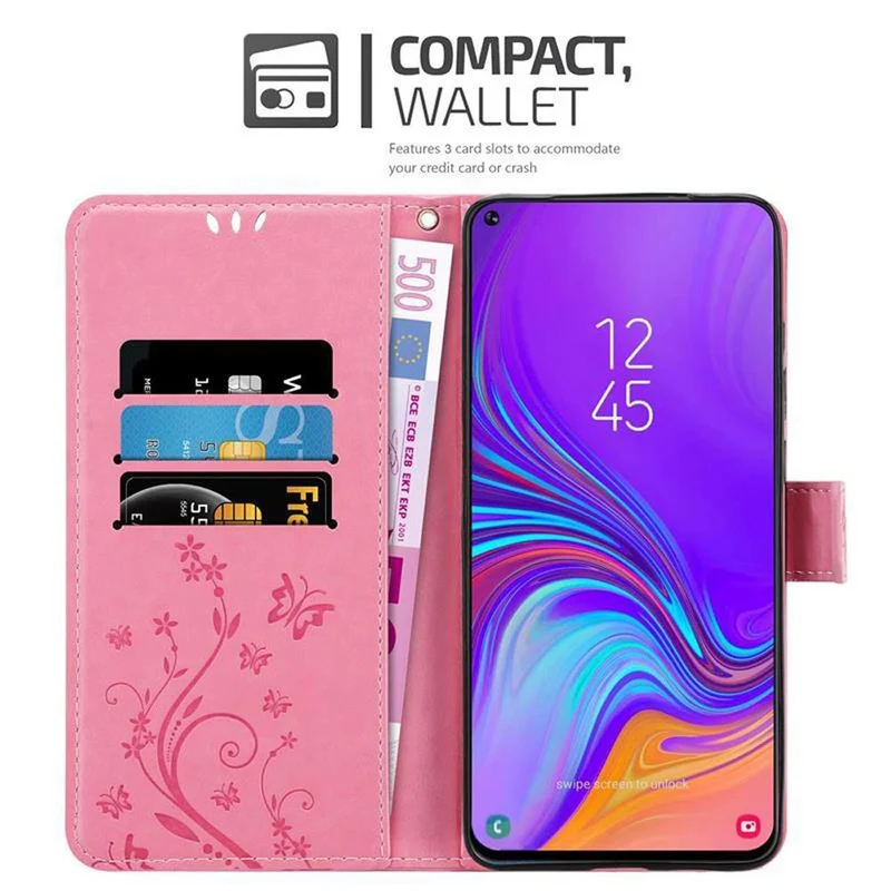 Cadorabo Hülle kompatibel mit Samsung Galaxy A8s Schutzhülle im Blumen Design mit Magnetverschluss, Standfunktion und Kartenfächern