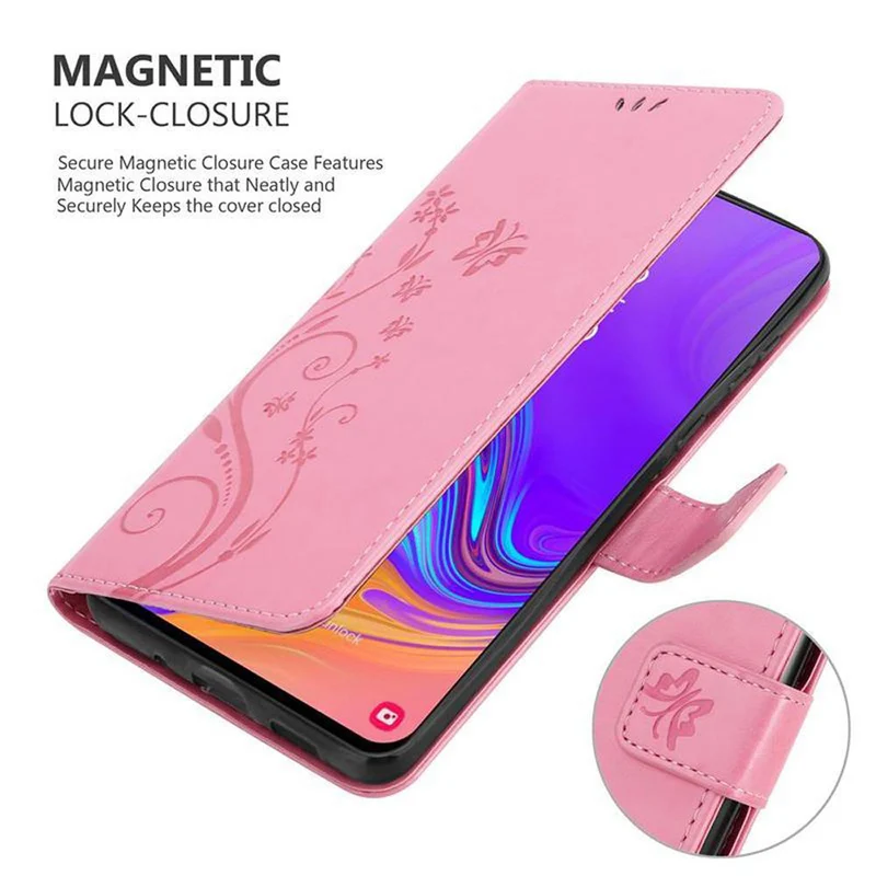 Cadorabo Hülle kompatibel mit Samsung Galaxy A8s Schutzhülle im Blumen Design mit Magnetverschluss, Standfunktion und Kartenfächern