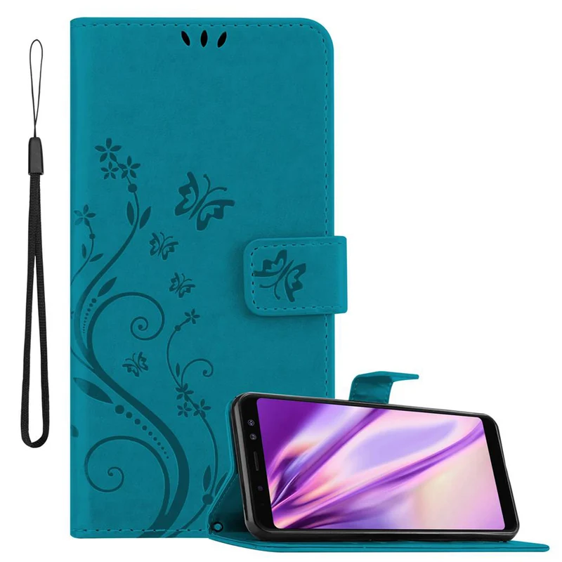 Cadorabo Hülle kompatibel mit Samsung Galaxy A8 2018 Schutzhülle im Blumen Design mit Magnetverschluss, Standfunktion und Kartenfächern