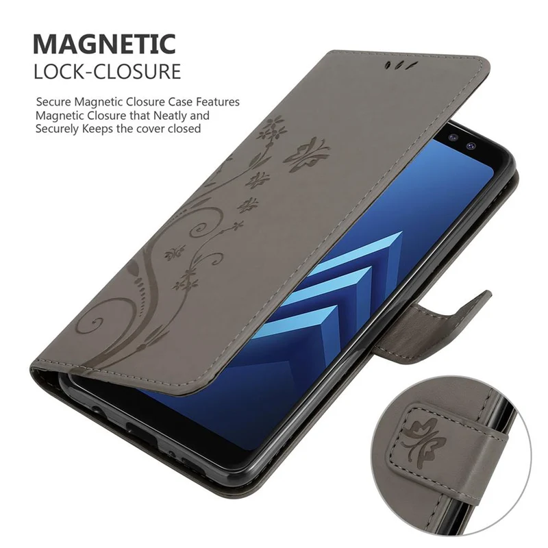 Cadorabo Hülle kompatibel mit Samsung Galaxy A8 2018 Schutzhülle im Blumen Design mit Magnetverschluss, Standfunktion und Kartenfächern