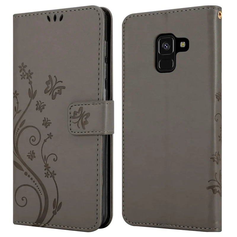 Cadorabo Hülle kompatibel mit Samsung Galaxy A8 2018 Schutzhülle im Blumen Design mit Magnetverschluss, Standfunktion und Kartenfächern