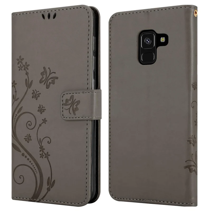 Cadorabo Hülle kompatibel mit Samsung Galaxy A8 2018 Schutzhülle im Blumen Design mit Magnetverschluss, Standfunktion und Kartenfächern