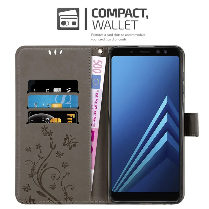 Cadorabo Hülle kompatibel mit Samsung Galaxy A8 2018 Schutzhülle im Blumen Design mit Magnetverschluss, Standfunktion und Kartenfächern