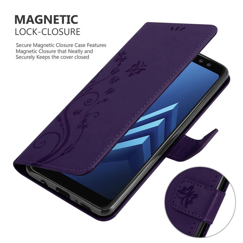 Cadorabo Hülle kompatibel mit Samsung Galaxy A8 2018 Schutzhülle im Blumen Design mit Magnetverschluss, Standfunktion und Kartenfächern