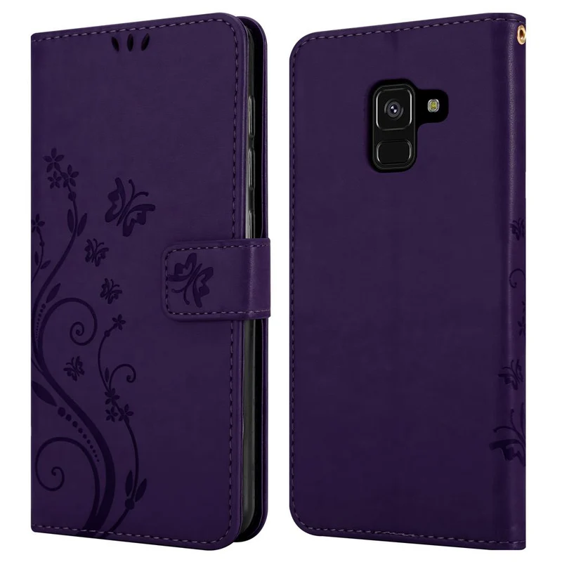 Cadorabo Hülle kompatibel mit Samsung Galaxy A8 2018 Schutzhülle im Blumen Design mit Magnetverschluss, Standfunktion und Kartenfächern