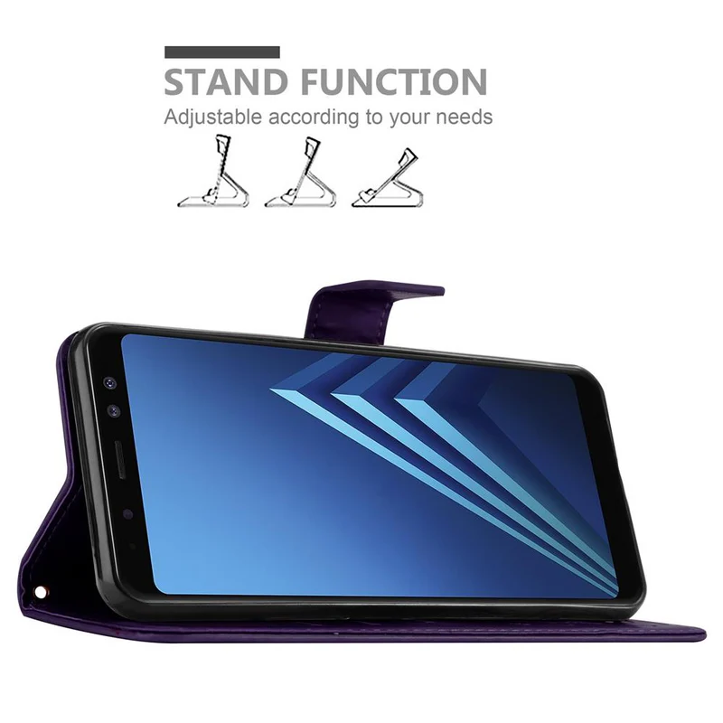 Cadorabo Hülle kompatibel mit Samsung Galaxy A8 2018 Schutzhülle im Blumen Design mit Magnetverschluss, Standfunktion und Kartenfächern