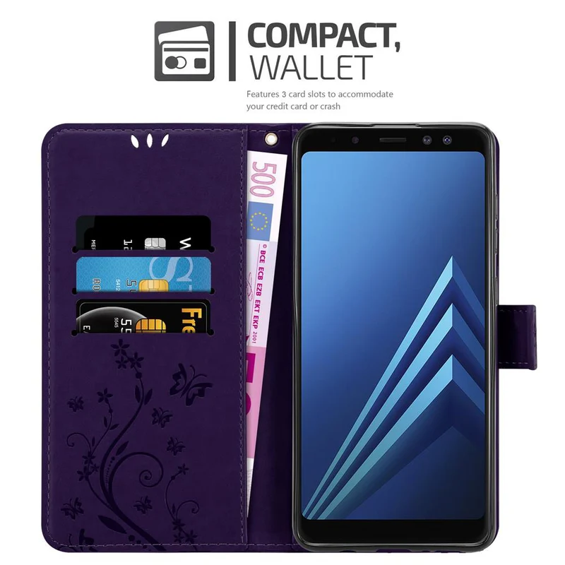 Cadorabo Hülle kompatibel mit Samsung Galaxy A8 2018 Schutzhülle im Blumen Design mit Magnetverschluss, Standfunktion und Kartenfächern
