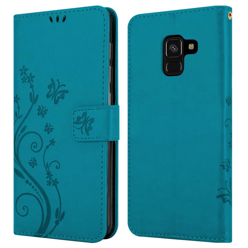 Cadorabo Hülle kompatibel mit Samsung Galaxy A8 2018 Schutzhülle im Blumen Design mit Magnetverschluss, Standfunktion und Kartenfächern