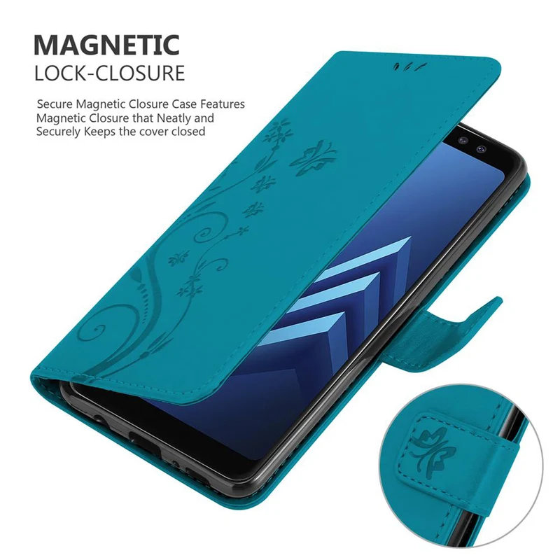 Cadorabo Hülle kompatibel mit Samsung Galaxy A8 2018 Schutzhülle im Blumen Design mit Magnetverschluss, Standfunktion und Kartenfächern
