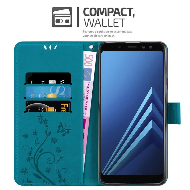 Cadorabo Hülle kompatibel mit Samsung Galaxy A8 2018 Schutzhülle im Blumen Design mit Magnetverschluss, Standfunktion und Kartenfächern