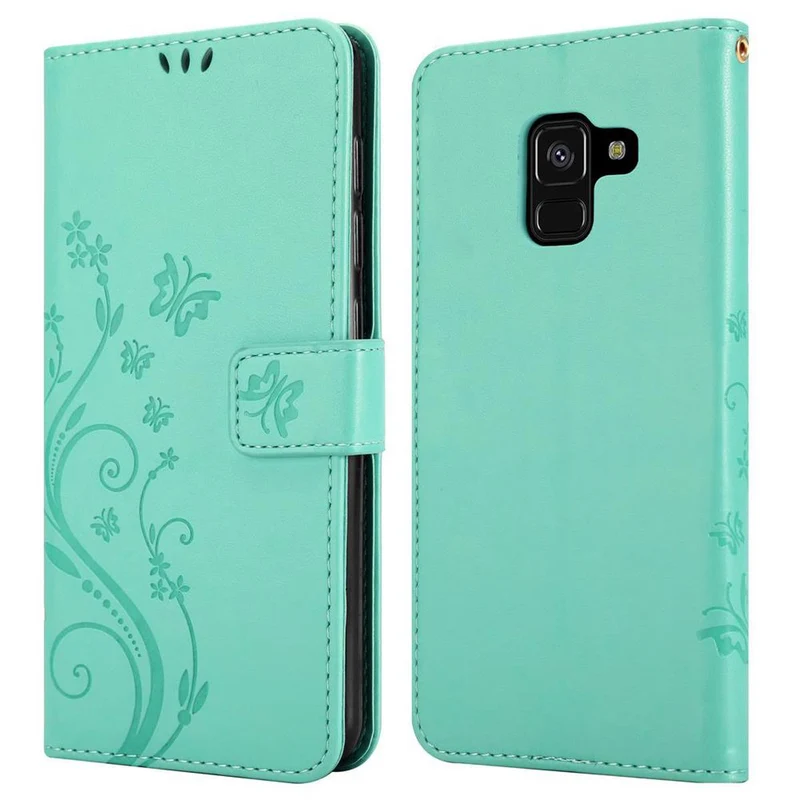 Cadorabo Hülle kompatibel mit Samsung Galaxy A8 2018 Schutzhülle im Blumen Design mit Magnetverschluss, Standfunktion und Kartenfächern