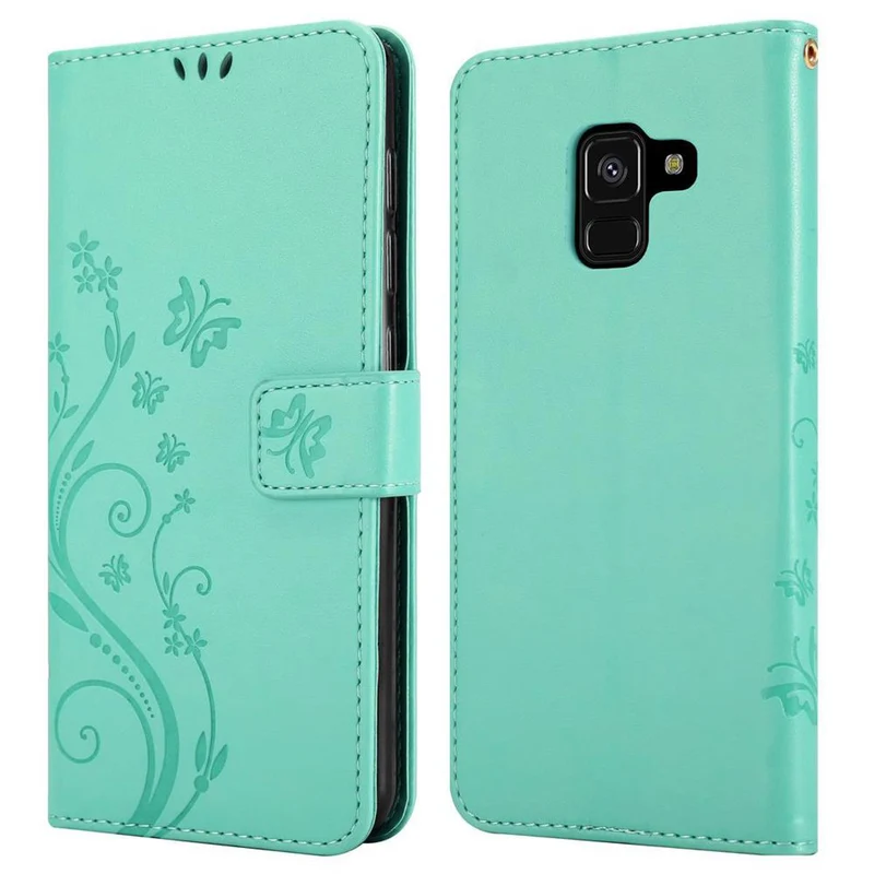 Cadorabo Hülle kompatibel mit Samsung Galaxy A8 2018 Schutzhülle im Blumen Design mit Magnetverschluss, Standfunktion und Kartenfächern