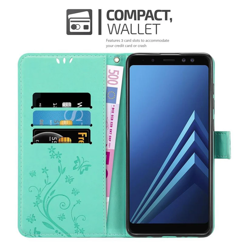Cadorabo Hülle kompatibel mit Samsung Galaxy A8 2018 Schutzhülle im Blumen Design mit Magnetverschluss, Standfunktion und Kartenfächern