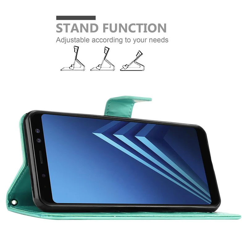 Cadorabo Hülle kompatibel mit Samsung Galaxy A8 2018 Schutzhülle im Blumen Design mit Magnetverschluss, Standfunktion und Kartenfächern