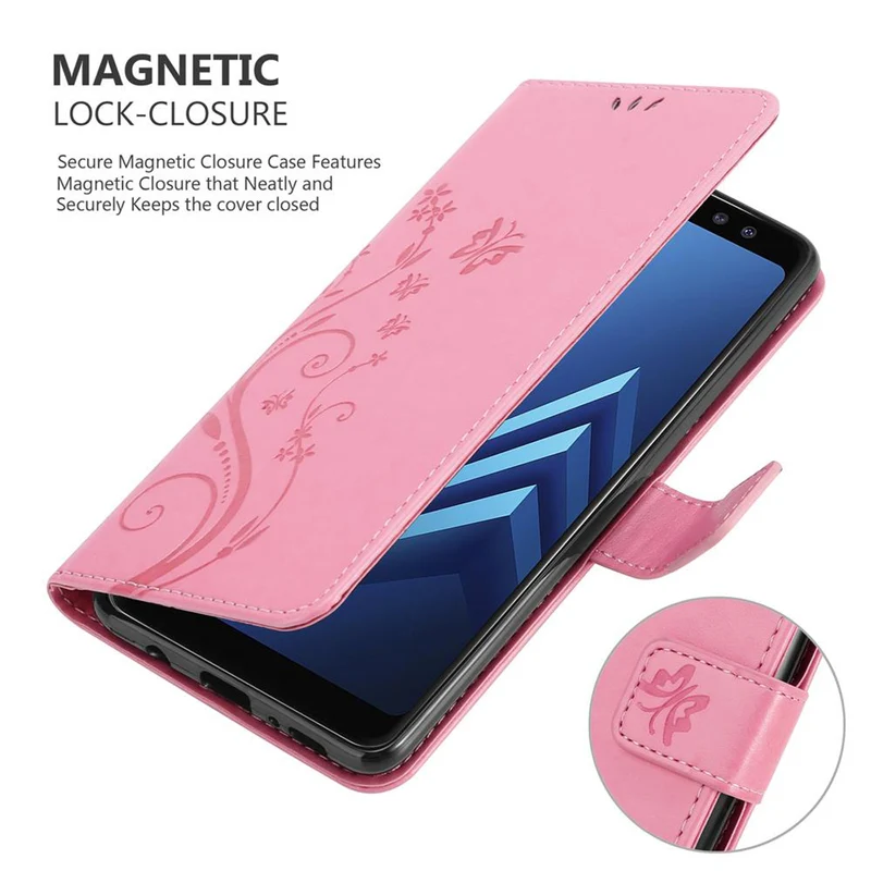 Cadorabo Hülle kompatibel mit Samsung Galaxy A8 2018 Schutzhülle im Blumen Design mit Magnetverschluss, Standfunktion und Kartenfächern