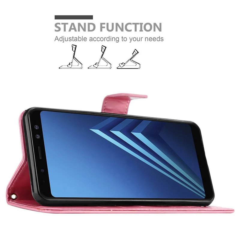 Cadorabo Hülle kompatibel mit Samsung Galaxy A8 2018 Schutzhülle im Blumen Design mit Magnetverschluss, Standfunktion und Kartenfächern