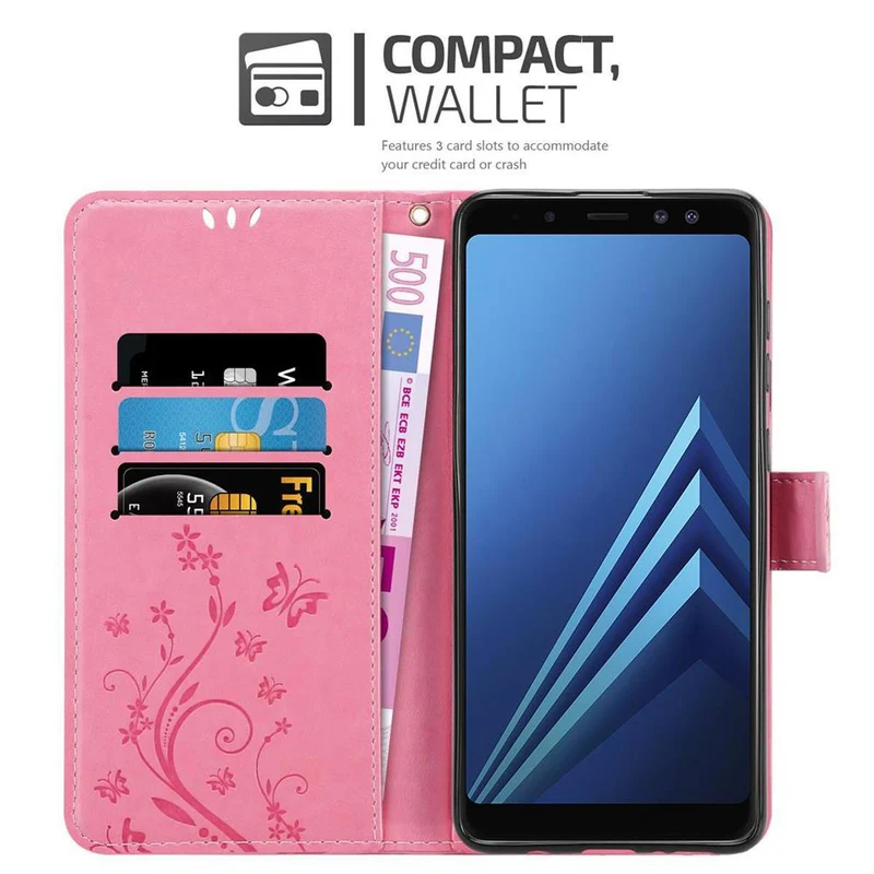 Cadorabo Hülle kompatibel mit Samsung Galaxy A8 2018 Schutzhülle im Blumen Design mit Magnetverschluss, Standfunktion und Kartenfächern