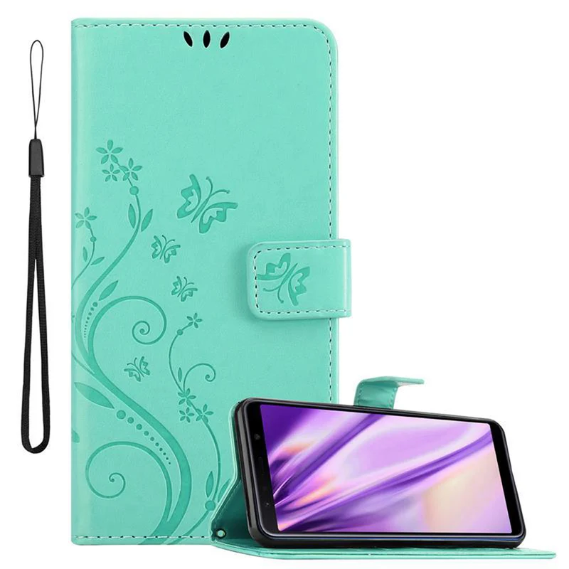 Cadorabo Hülle kompatibel mit Samsung Galaxy A7 2018 Schutzhülle im Blumen Design mit Magnetverschluss, Standfunktion und Kartenfächern
