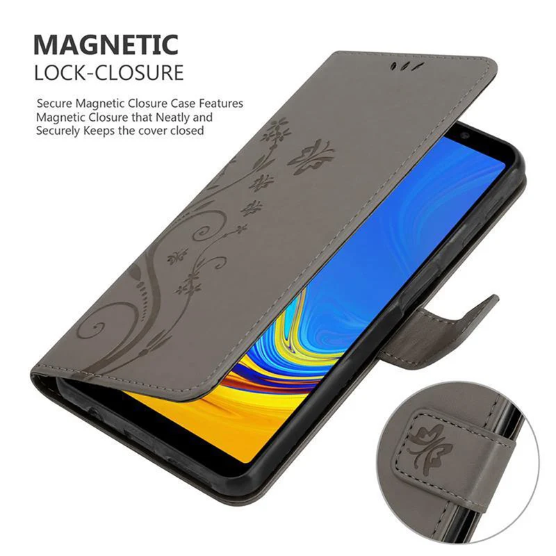 Cadorabo Hülle kompatibel mit Samsung Galaxy A7 2018 Schutzhülle im Blumen Design mit Magnetverschluss, Standfunktion und Kartenfächern