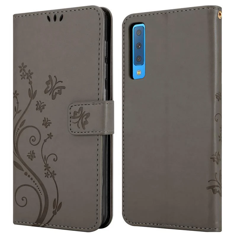Cadorabo Hülle kompatibel mit Samsung Galaxy A7 2018 Schutzhülle im Blumen Design mit Magnetverschluss, Standfunktion und Kartenfächern