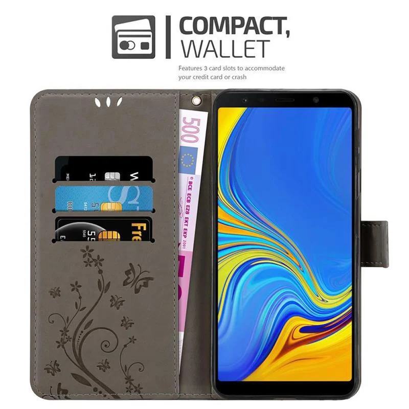 Cadorabo Hülle kompatibel mit Samsung Galaxy A7 2018 Schutzhülle im Blumen Design mit Magnetverschluss, Standfunktion und Kartenfächern
