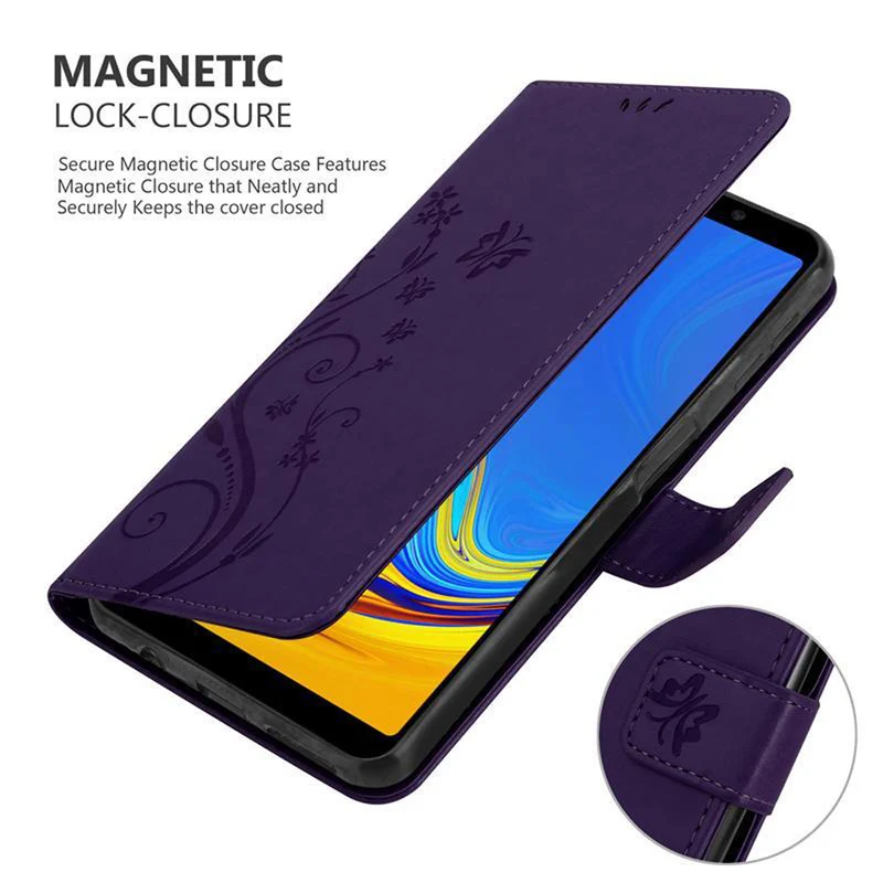 Cadorabo Hülle kompatibel mit Samsung Galaxy A7 2018 Schutzhülle im Blumen Design mit Magnetverschluss, Standfunktion und Kartenfächern