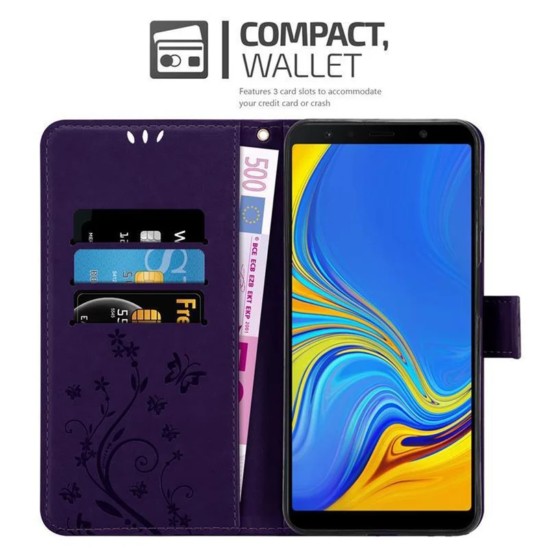 Cadorabo Hülle kompatibel mit Samsung Galaxy A7 2018 Schutzhülle im Blumen Design mit Magnetverschluss, Standfunktion und Kartenfächern