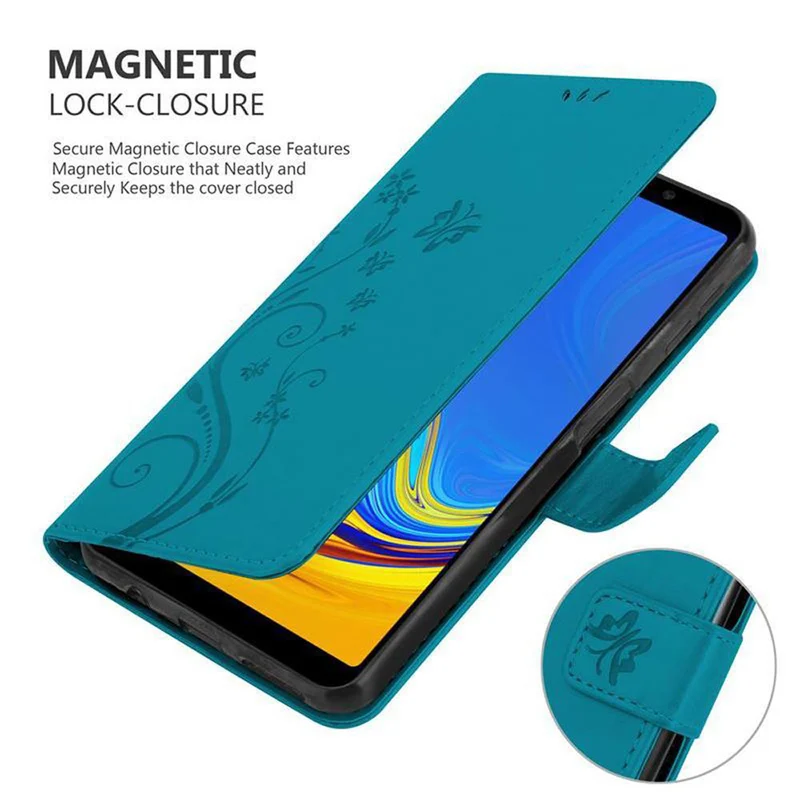 Cadorabo Hülle kompatibel mit Samsung Galaxy A7 2018 Schutzhülle im Blumen Design mit Magnetverschluss, Standfunktion und Kartenfächern