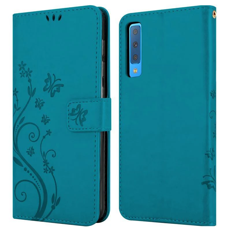 Cadorabo Hülle kompatibel mit Samsung Galaxy A7 2018 Schutzhülle im Blumen Design mit Magnetverschluss, Standfunktion und Kartenfächern