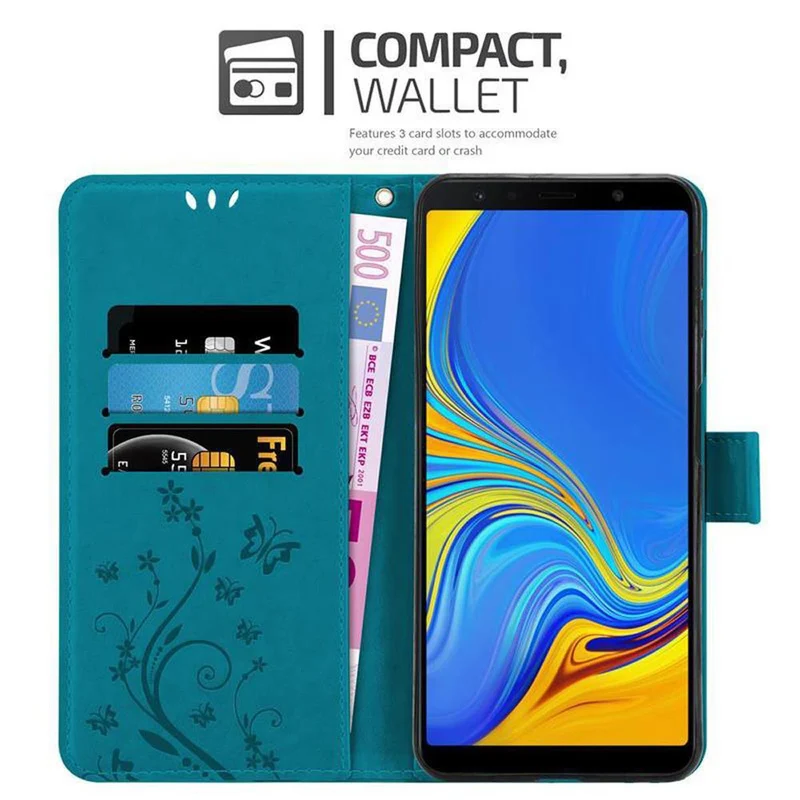 Cadorabo Hülle kompatibel mit Samsung Galaxy A7 2018 Schutzhülle im Blumen Design mit Magnetverschluss, Standfunktion und Kartenfächern