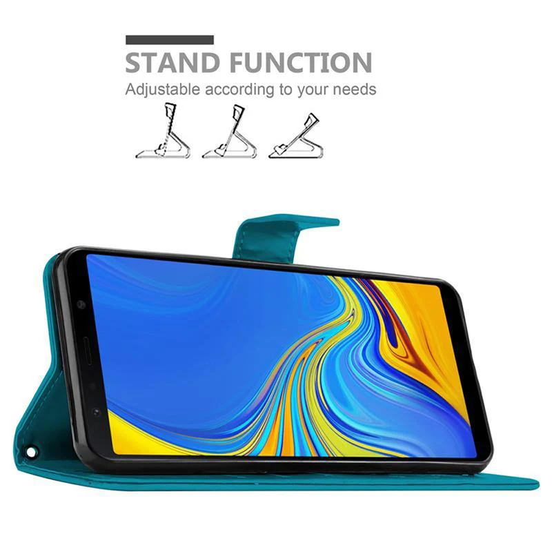 Cadorabo Hülle kompatibel mit Samsung Galaxy A7 2018 Schutzhülle im Blumen Design mit Magnetverschluss, Standfunktion und Kartenfächern