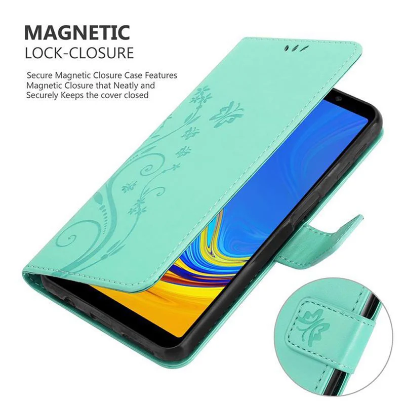 Cadorabo Hülle kompatibel mit Samsung Galaxy A7 2018 Schutzhülle im Blumen Design mit Magnetverschluss, Standfunktion und Kartenfächern